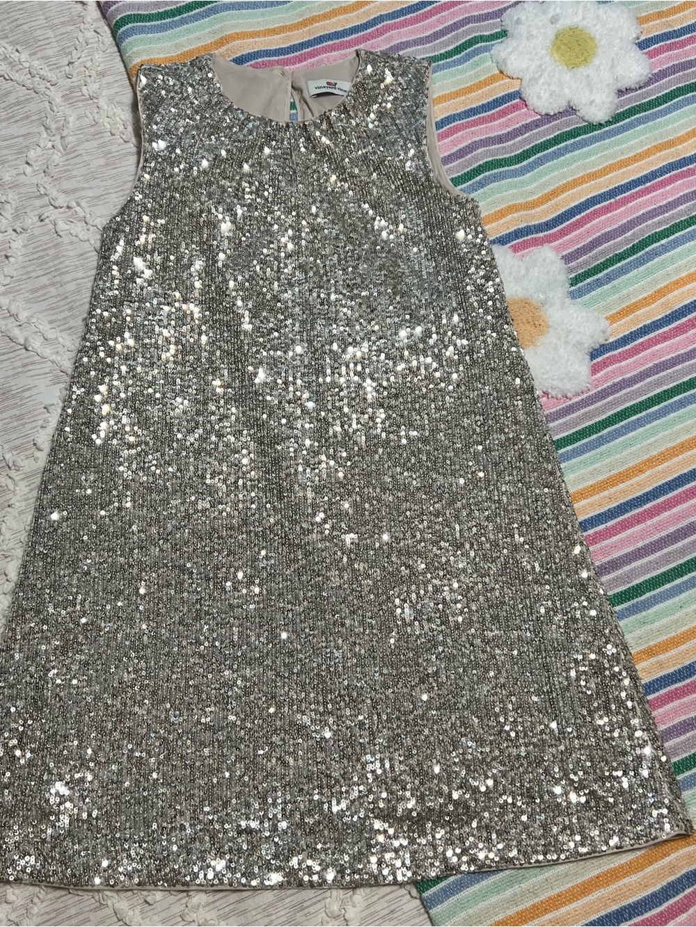Vineyard Vines Girls Silver Sequin A-Line Dress